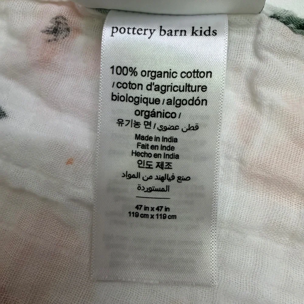Pottery Barn Kids Organic Cotton Muslin Swaddle Blanket Pink Floral 47x47